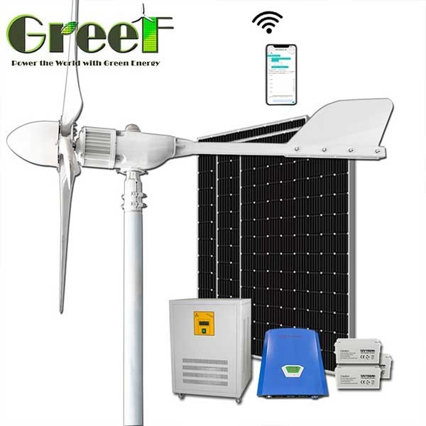 Heimanwendung On / Off Grid / Hybrid System Lösung Energie Komplett Solar Wind Hybrid Horizontalachse Windturbine 1KW 2KW 5KW